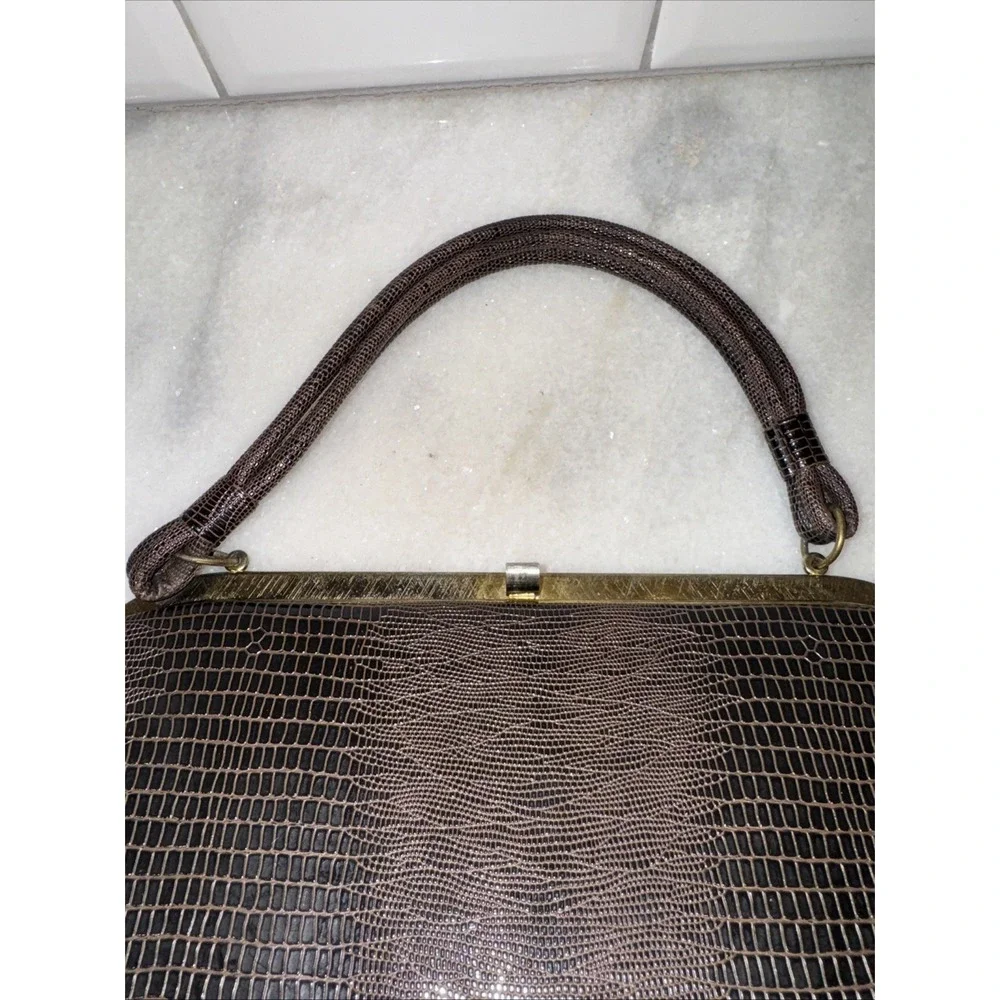 Vintage Dover Brown Faux Croc Reptile Purse Handbag Clamshell Gold HardwareGW997